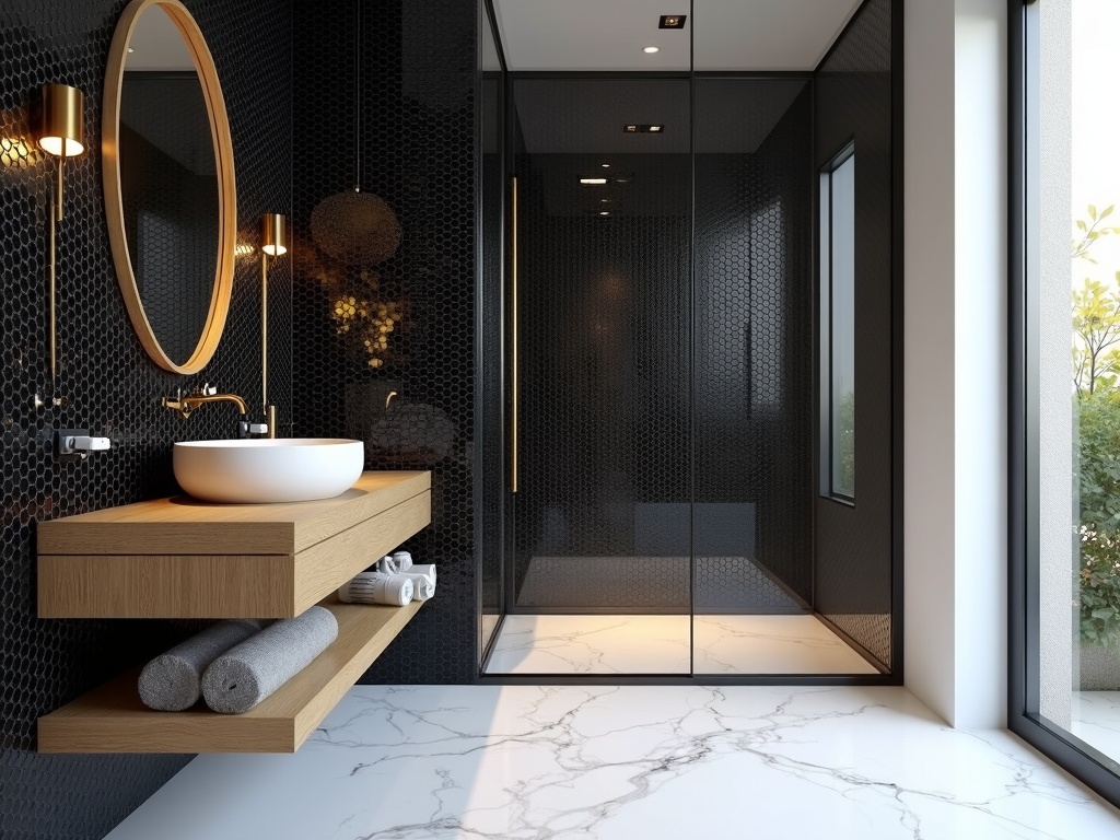 Casa de banho premium em hexagonais pretos — Cascais